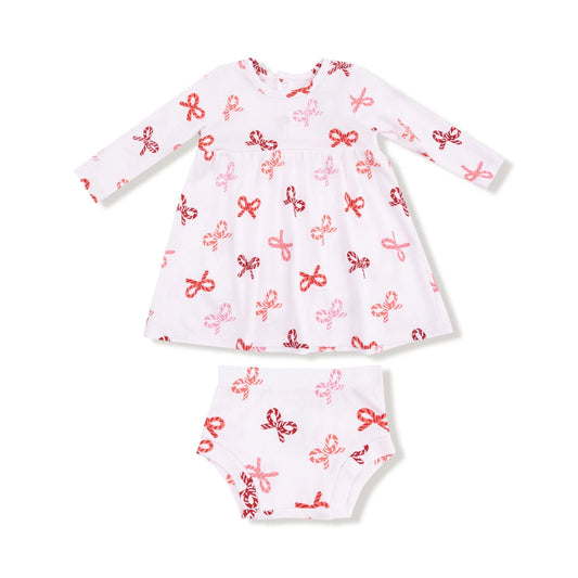 Candy Cane Bows Simple Dress + Bloomer