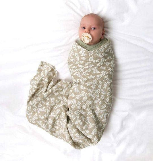 Swaddle/Muslin cloth XL: leaves - taupe