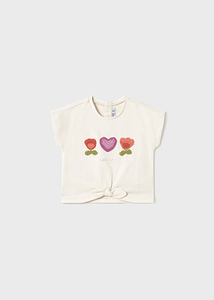Toddler Girls T-Shirt with Floral Crochet Appliqué.
