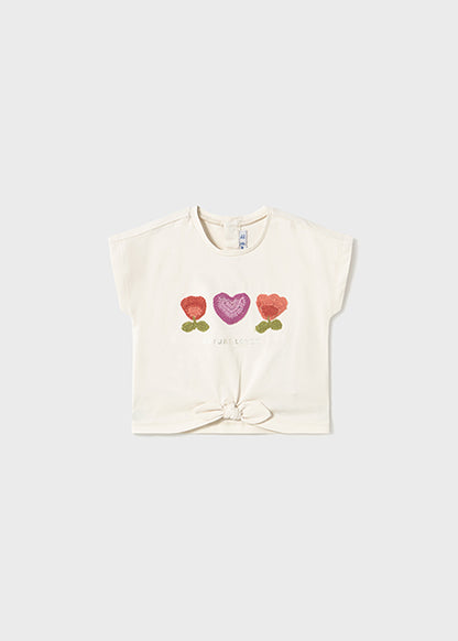Toddler Girls T-Shirt with Floral Crochet Appliqué.