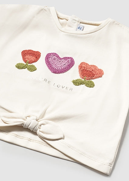 Toddler Girls T-Shirt with Floral Crochet Appliqué.