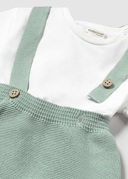 Newborn 3-Piece Mint Knit Set with Striped Cardigan. 
