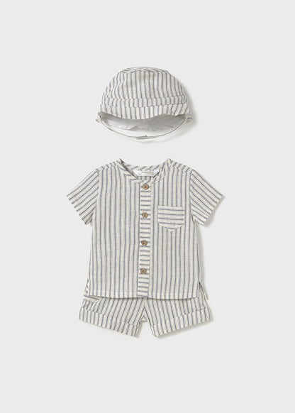 Newborn 3-Piece Striped Linen Set with Hat