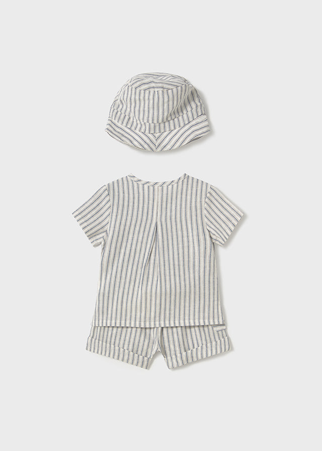 Newborn 3-Piece Striped Linen Set with Hat