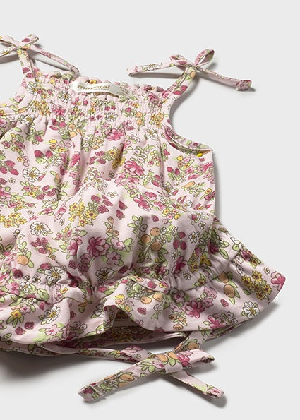 Newborn Baby Pink Floral Romper and Hat Set