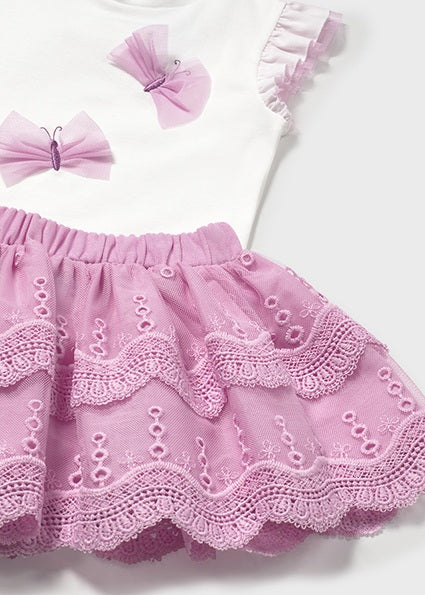 Mauve Tulle Skirt and T-Shirt Set