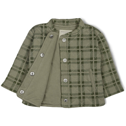 Organic Quilted Button Jacket - Olive Plaid