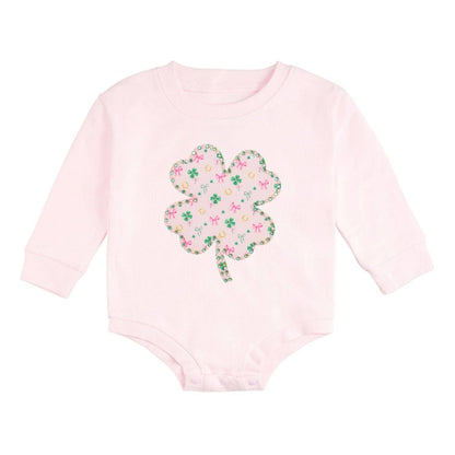 Ditsy Shamrock Patch St. Patrick's Day Long Sleeve Romper