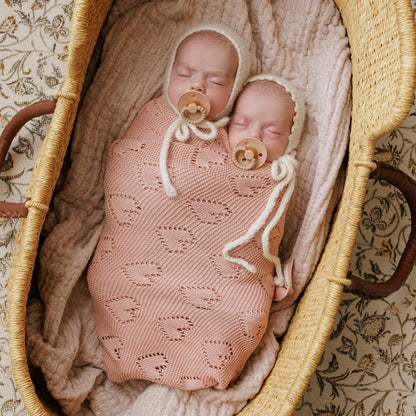 100% Luxury Cotton Swaddle Receiving Baby Blanket - Heart