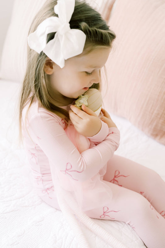 Bamboo Two Piece Pj Set in Pink Bows