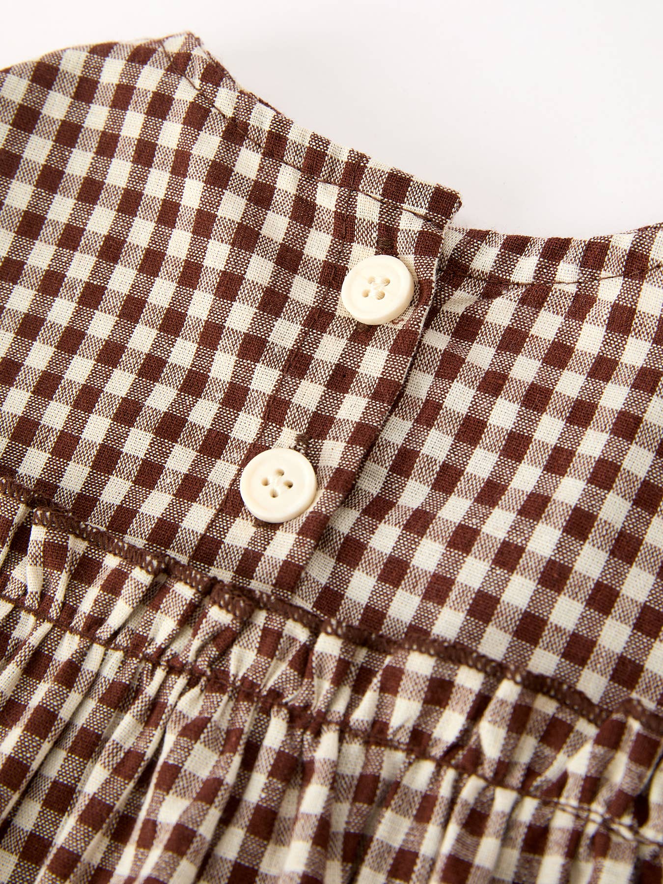 Gingham Baby Romper with Long Sleeve Puff Design