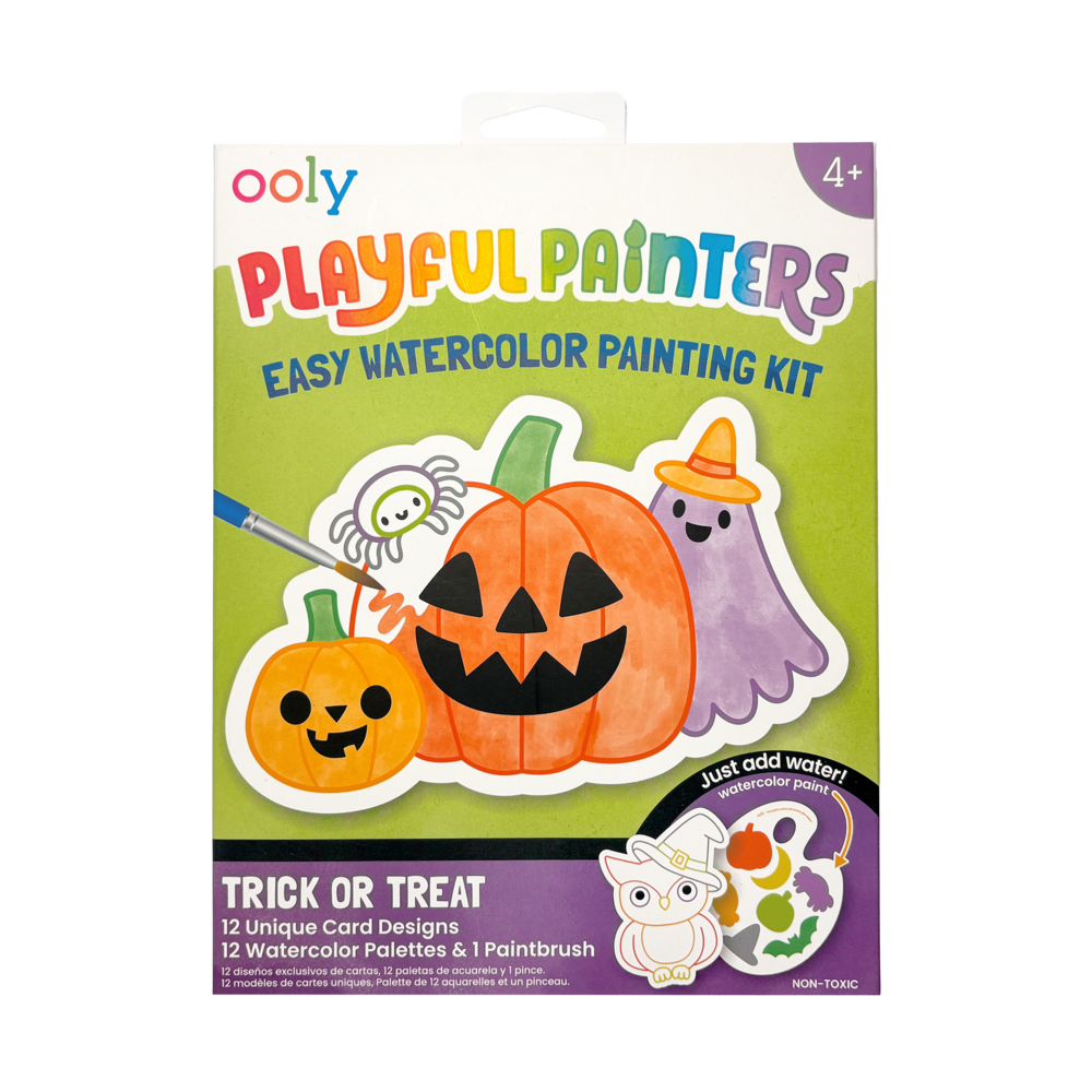 Front of the OOLY Playful Painters Easy Watercolor Painting Kit box in the Trick or Treat design