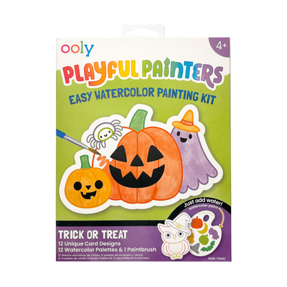 Front of the OOLY Playful Painters Easy Watercolor Painting Kit box in the Trick or Treat design