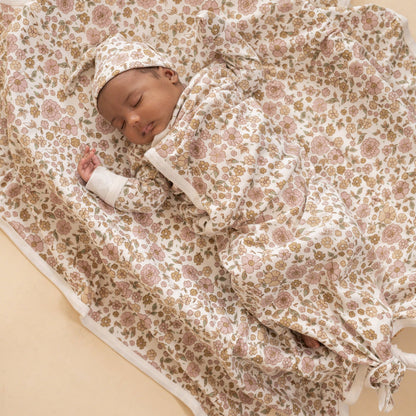 Organic Swaddle Blanket & Hat Set - Summer Garden