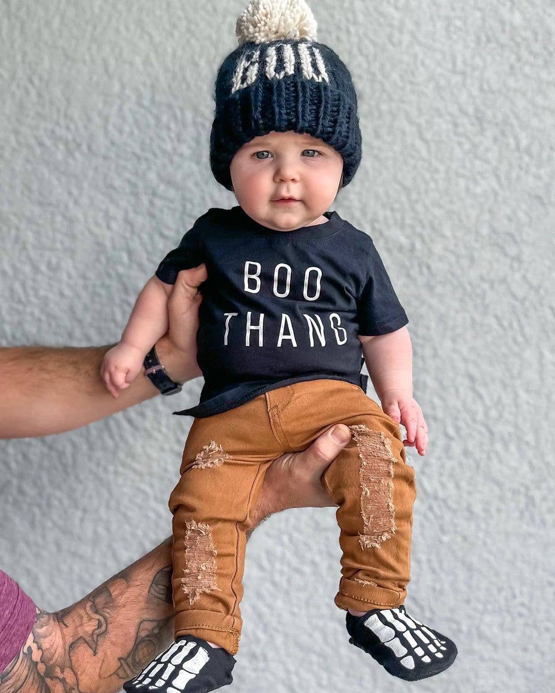 BOO Black Hand Knit Halloween Beanie Hat  Baby to Big Kid