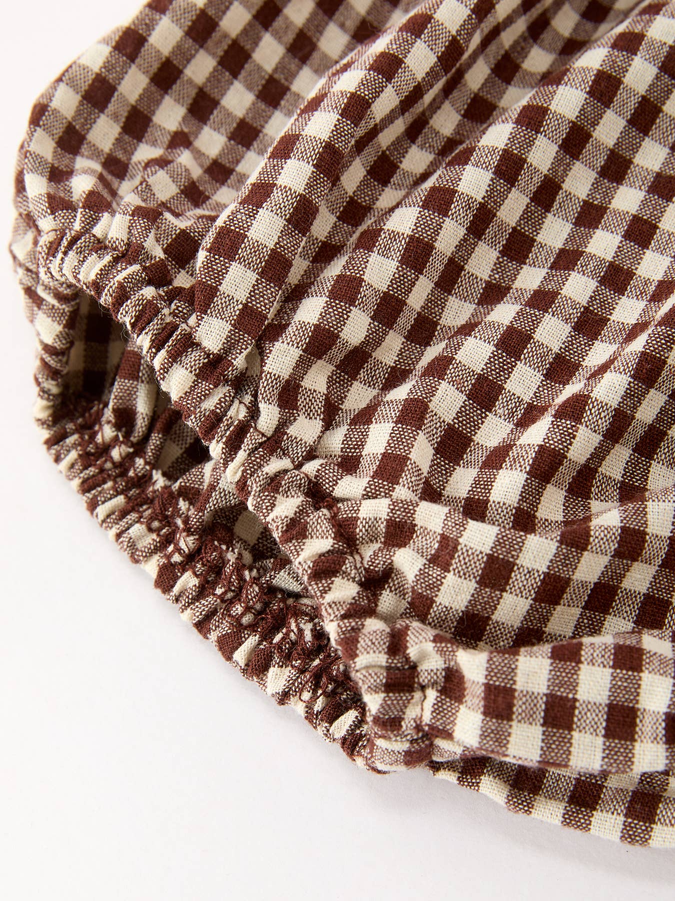 Gingham Baby Romper with Long Sleeve Puff Design