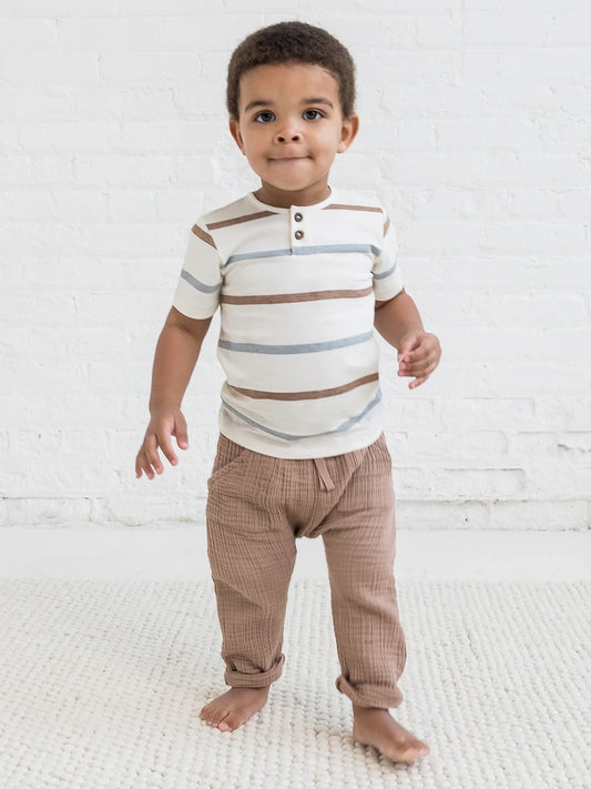 Reef Short Sleeve Henley - Rye Stripe / Mist + Truffle