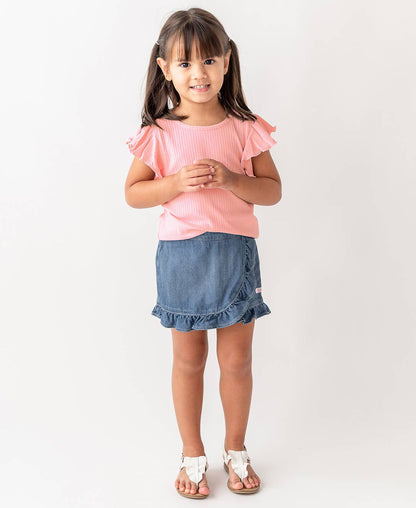 Light Wash Denim Ruffled Skort