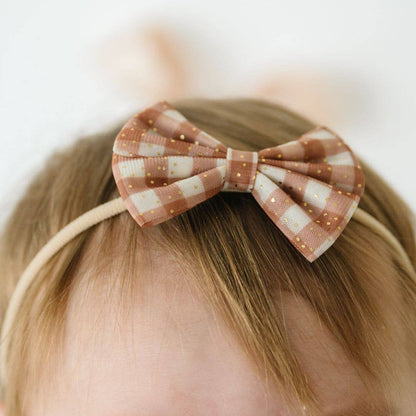 Gingham Printed Tulle Bow Baby Headband