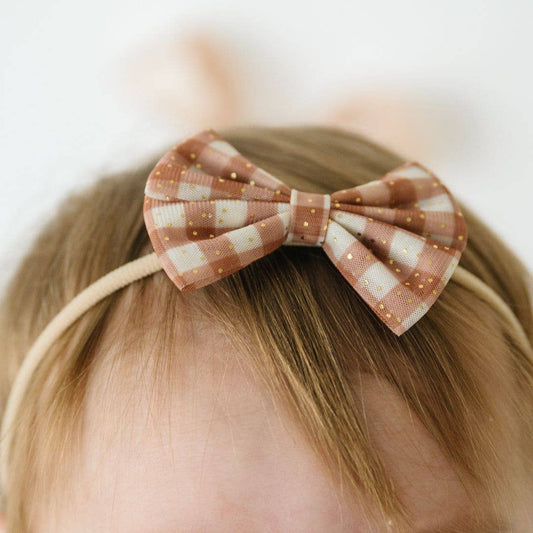 Gingham Printed Tulle Bow Baby Headband