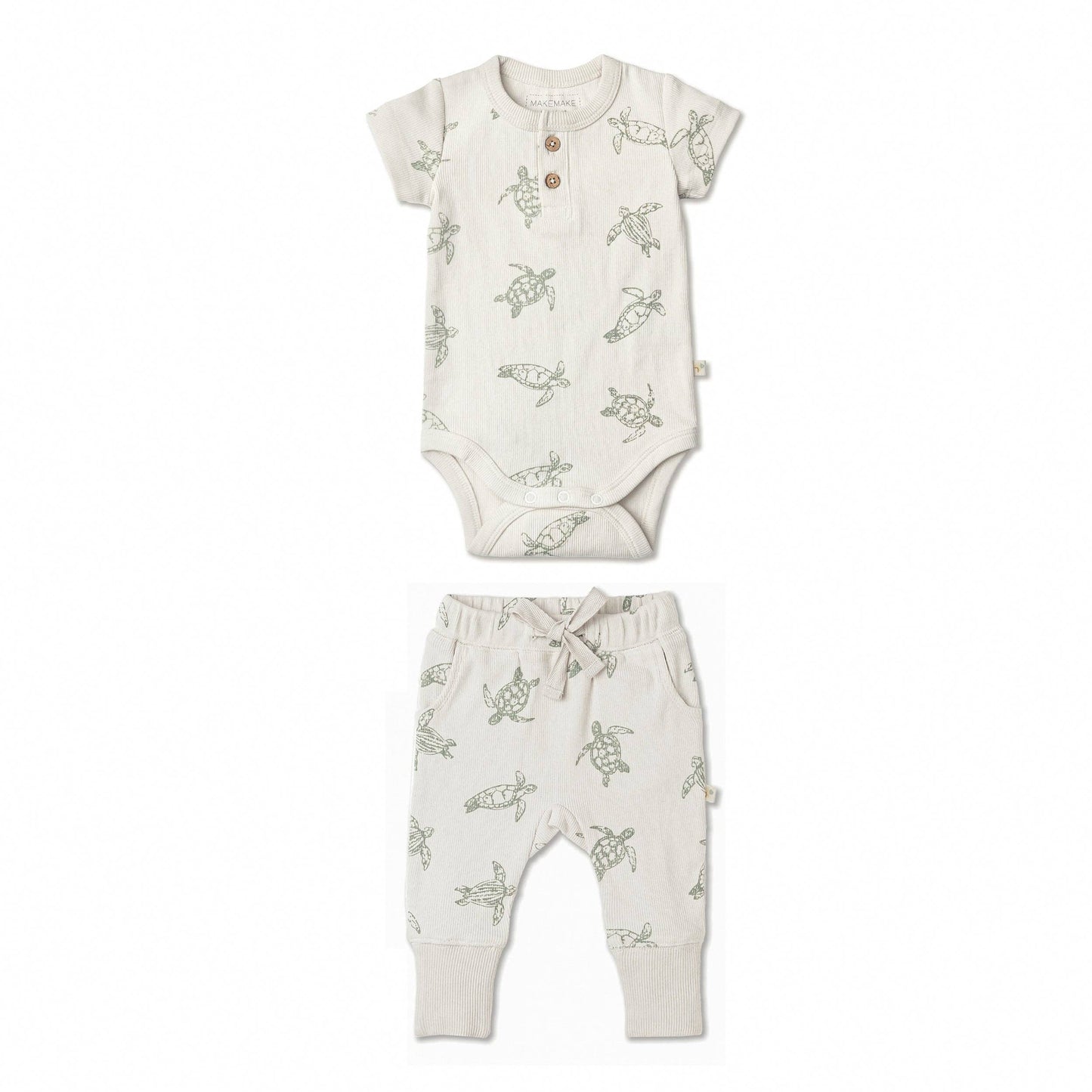 Organic Short Sleeve Romper & Pants Set - Turtles