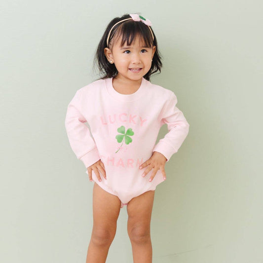 Lucky Charm St. Patrick's Day Long Sleeve Romper - Ballet Pink