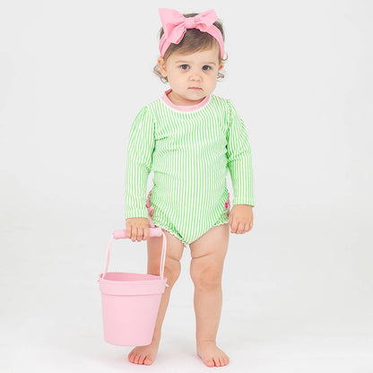 Spring Green Seersucker Long Sleeve One Piece Rash Guard