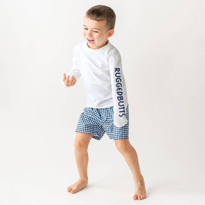 Navy Gingham Swim Trunks