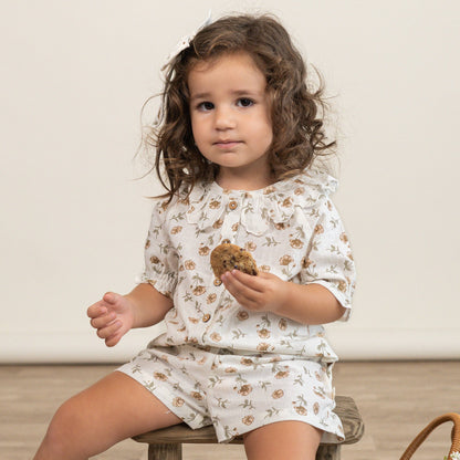 Organic Collared Puff Sleeve Top & Shorts Set - Fleur