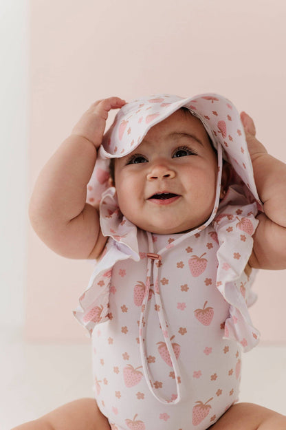 Strawberry Ruffle Sleeve Cross Back Swimsuit