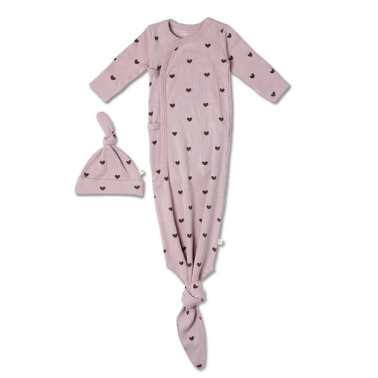 Organic Kimono Knotted Sleep Gown - Hearts