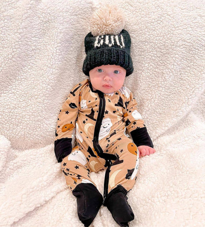 BOO Black Hand Knit Halloween Beanie Hat  Baby to Big Kid