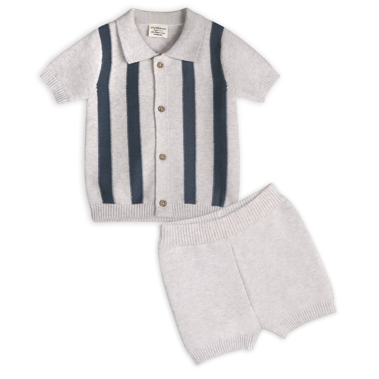 Tennis Collar & Stripe Knit Top & Shorts Set