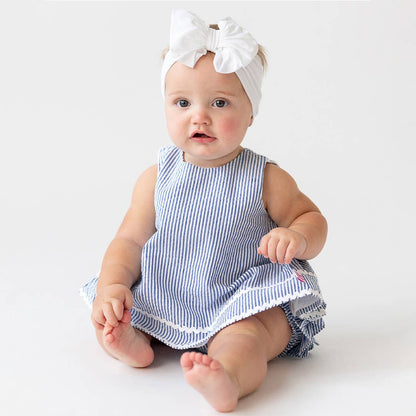 Blue Seersucker Ric Rac Swing Top & Bloomer Set