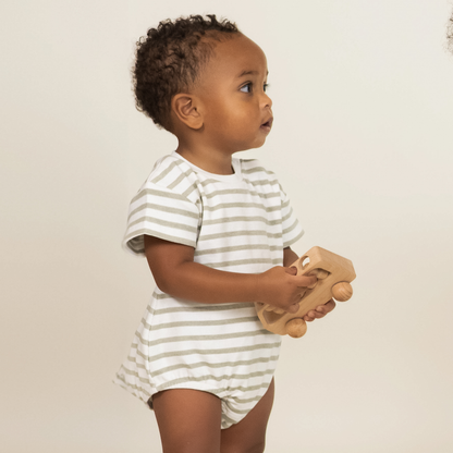 Organic Short Sleeve Bubble Romper - Sage Stripes