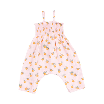 Smocked Romper, Sweet Clementines