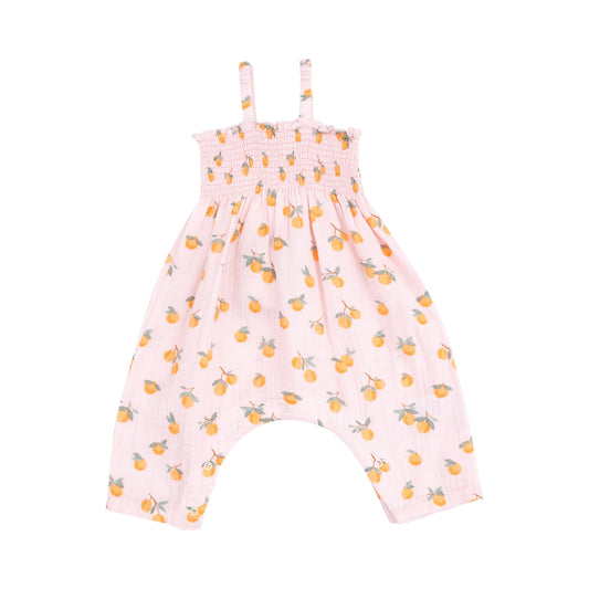 Smocked Romper, Sweet Clementines