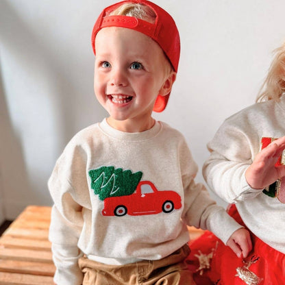 Christmas Truck Patch Sweatshirt - Kids Holiday Sweatshirt