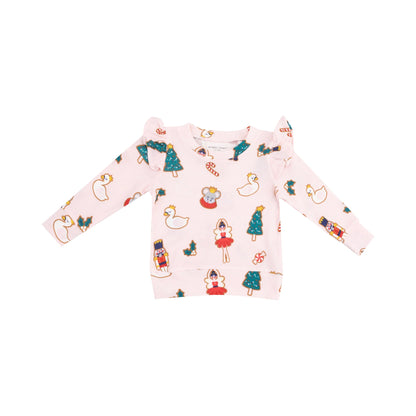 Sugar Plum Fairy Christmas Cookie Pink Ruffle Sweatshirt