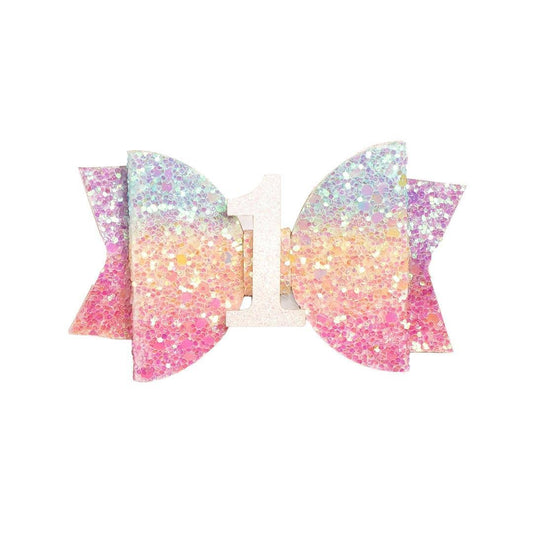 Pastel Rainbow Bow #1 Clip - Kids Birthday Hair Clip