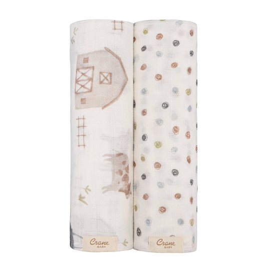 Charlie 2-pc. Farmhouse Tractor/Dot Swaddle Set