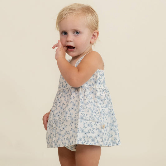 Organic Scalloped Top & Bloomers Set - Blue Vines