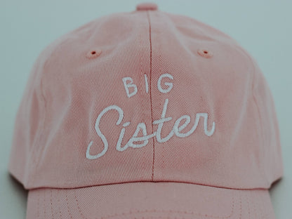 Big Sister Pink Twill Hat • Modern Girls Cap for New Sisters