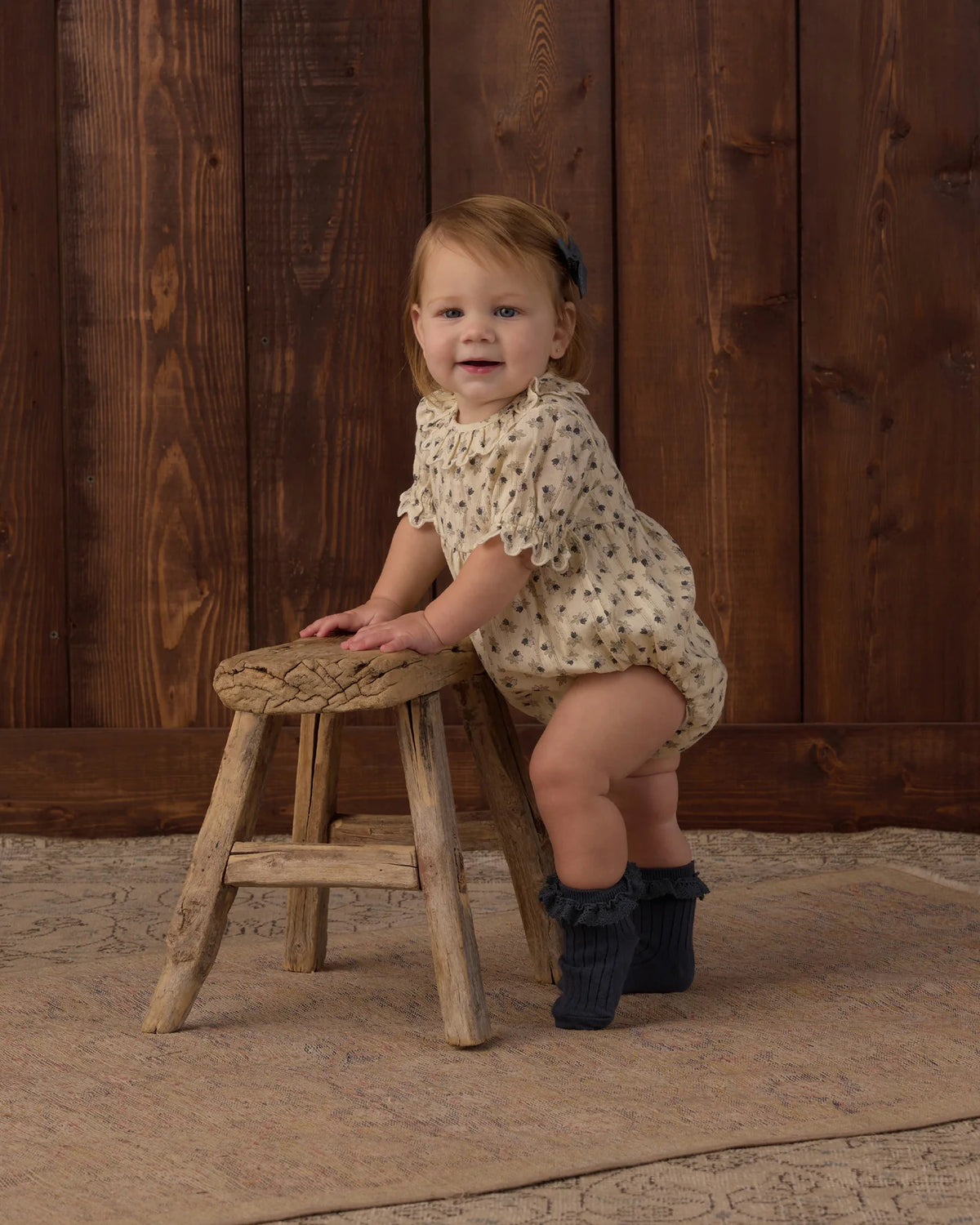 Rylee + Cru Lace Trim Socks in fawn and midnight, product view of the rib knit socks
