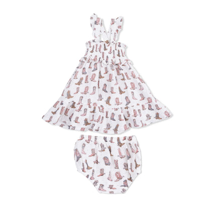 Cowgirl Boots Smocked Ruffle Sundress & Bloomer
