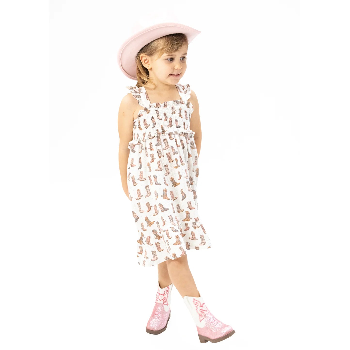 Cowgirl Boots Smocked Ruffle Sundress & Bloomer
