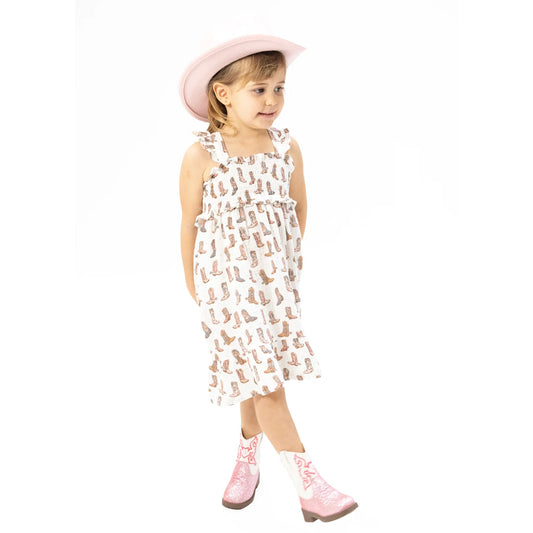 Cowgirl Boots Smocked Ruffle Sundress & Bloomer