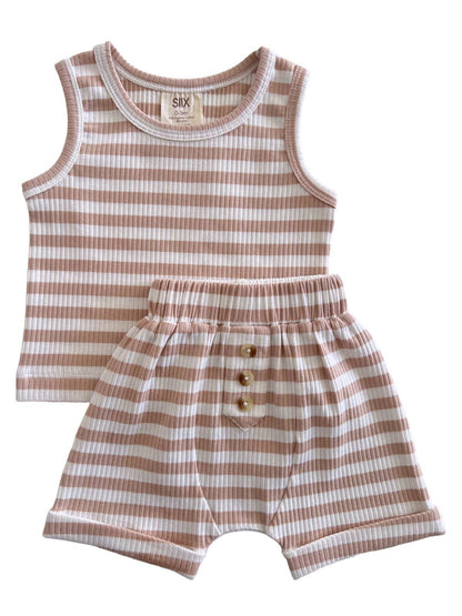 Tan Stripe / Organic Ribbed Tank & Short Set