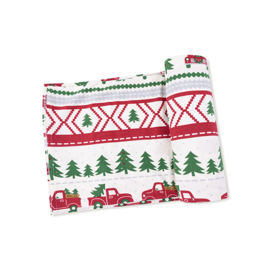 Red Truck Fair Isle Swaddle Blanket
