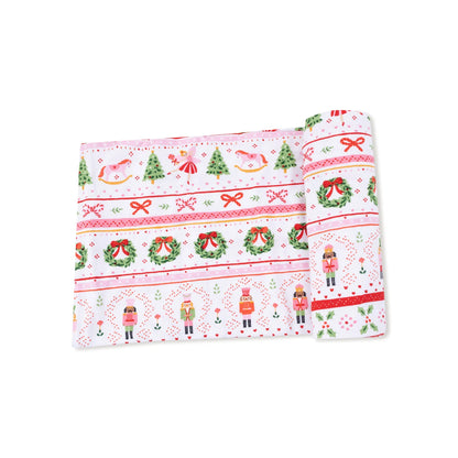 Sugar Plum Fairy + Nutcracker Fair Isle Pink Swaddle Blanket
